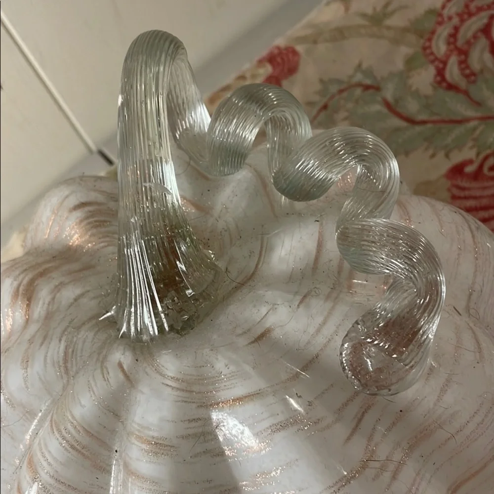 Elegant White Glass Striated Metallic Copper Pumpkin Fall Decor